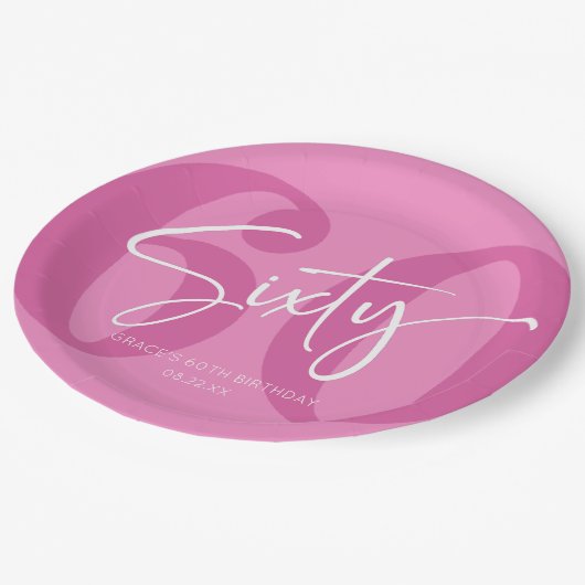 Roze 60e 60e verjaardagsfeestje papieren bordje (Gekanteld)