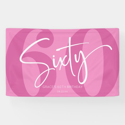 Roze 60e 60e verjaardagsfeestje spandoek (Horizontaal)