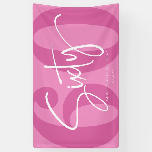 Roze 60e 60e verjaardagsfeestje spandoek (Verticaal)