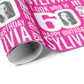 Roze 60e verjaardag, die 60 aangepaste foto is cadeaupapier (Rol Hoek)