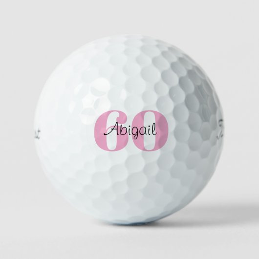 Roze 60e verjaardag script naam Titleist Pro V1 Golfballen (Voorkant)