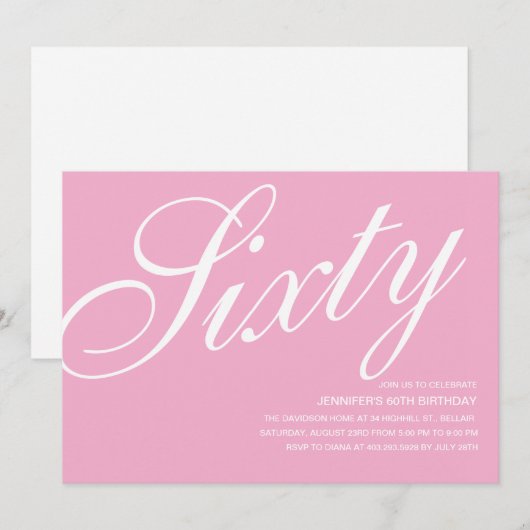 Roze 60e verjaardag Uitnodigingen (Voorkant / Achterkant)