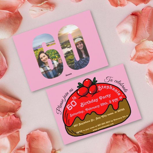 Roze 60e verjaardagsfeestje chocolade donut desser kaart