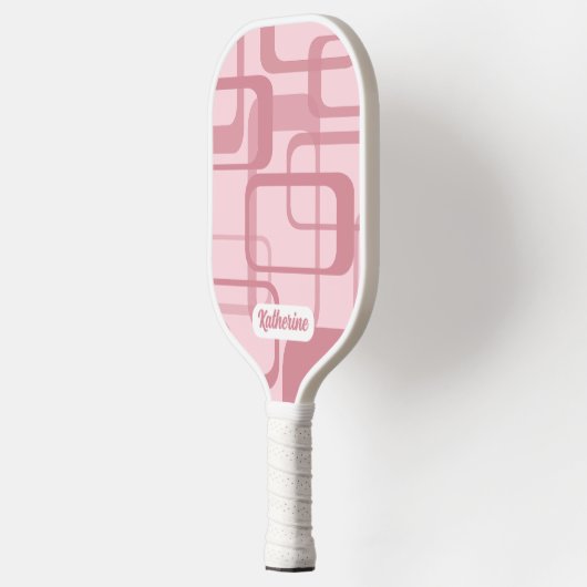 Roze 60's 70's Abstracte Patroonnaam Pickleball Paddle (Links)