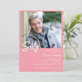 Roze 60ste verjaardag foto kaart (Staand voorkant)