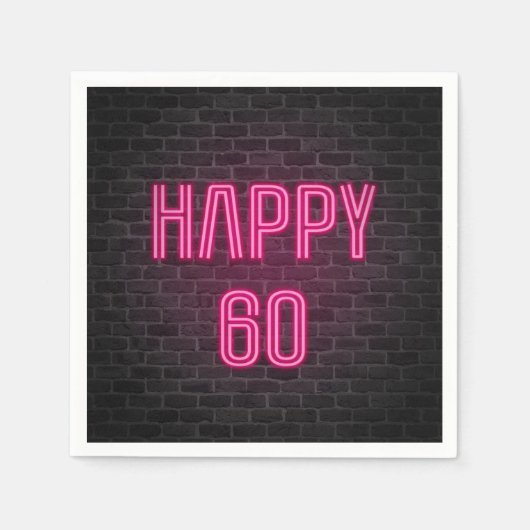 Roze 60th Birthday neon-teken op bakstenen muur Servet (Voorkant)