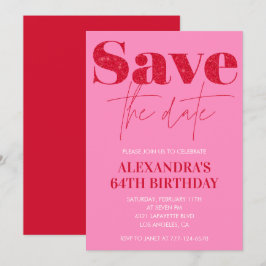 Roze 64ste verjaardagsuitnodigingen Save the date Kaart