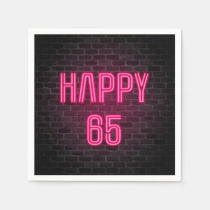 Roze 65th Birthday neon-teken op bakstenen muur Servet