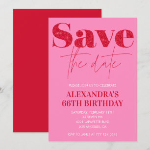 Roze 66ste verjaardagsuitnodigingen Save the date Kaart