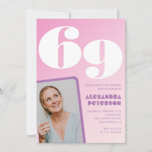 Roze 69ste verjaardag uitnodigingen Retro Foto