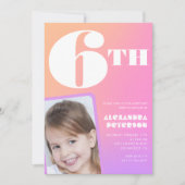 Roze 6e verjaardag uitnodigingen Kleurrijke foto (Voorkant)