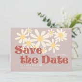  Roze 70s Daisy Foto Bruiloft Save the Date Kaart (Staand voorkant)