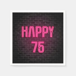 Roze 75th Birthday neon-teken op bakstenen muur Servet