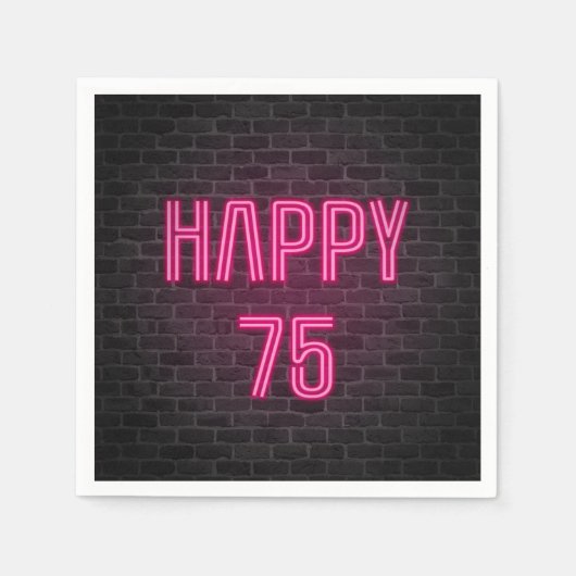 Roze 75th Birthday neon-teken op bakstenen muur Servet (Voorkant)