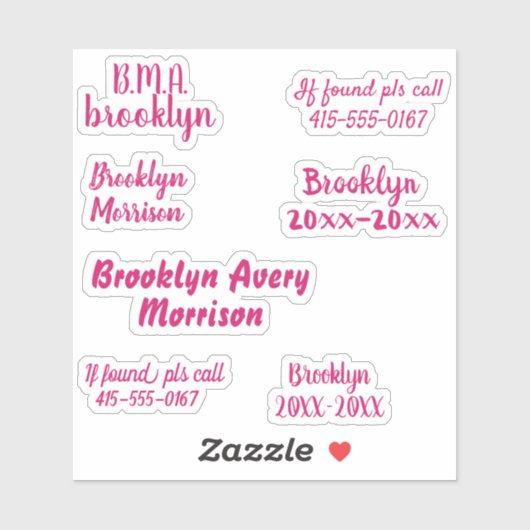 Roze 7 Aangepaste Teksten Naam Manuscript Decale S Sticker (Vel)