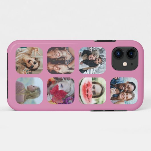 Roze 7 vierkante foto collage Sjabloon Case-Mate iPhone Case (Achterkant (horizontaal))