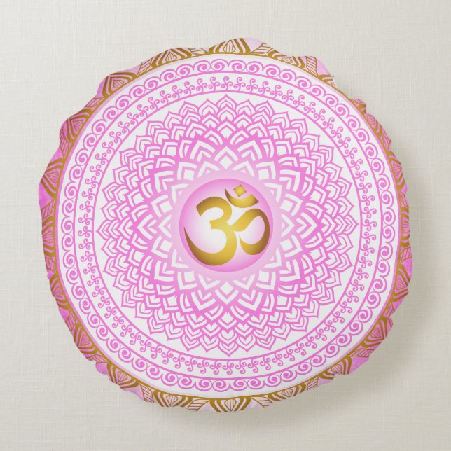 Roze 7e Chakra, Sahasrana Roze Pillow Rond Kussen (Achterkant)