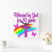  ROZE, 80 JAAR LANG DOOR GOD GEZEGEND VIERKANTE KLOK (Huis)