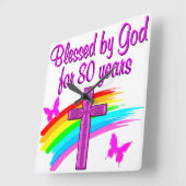  ROZE, 80 JAAR LANG DOOR GOD GEZEGEND VIERKANTE KLOK (Hoek)