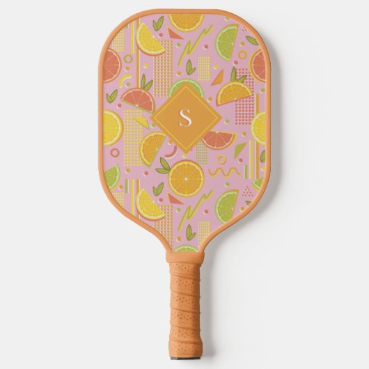 Roze 80’s citrusvruchten plakjes pickleball paddle (Voorkant)