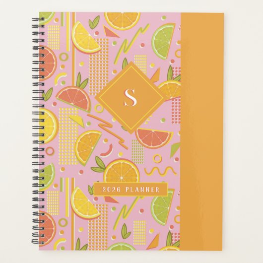 Roze 80’s citrusvruchten plakjes planner (Voorkant)