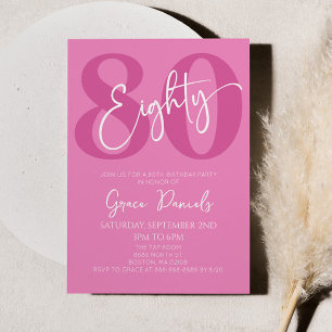 Roze 80e tachtigste verjaardagsfeestje kaart