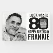 Roze 80e verjaardag bekijk nu 80 aangepaste foto's spandoek (Horizontaal)