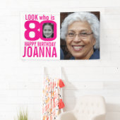 Roze 80e verjaardag bekijk nu 80 aangepaste foto's spandoek (Insitu)