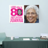 Roze 80e verjaardag bekijk nu 80 aangepaste foto's spandoek (Beurs)