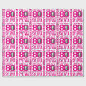 Roze 80e verjaardag blik 80 douanefoto naam cadeaupapier (Vlak)