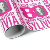 Roze 80e verjaardag blik 80 douanefoto naam cadeaupapier (Rol Hoek)