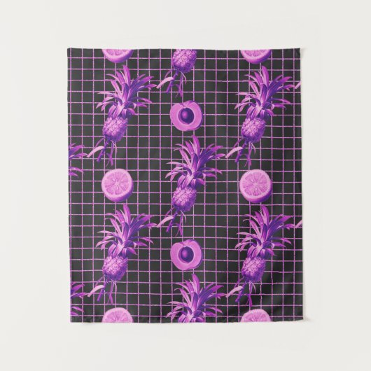 Roze 80s ananas Mango Lemon Pattern Wandkleed (Voorkant)