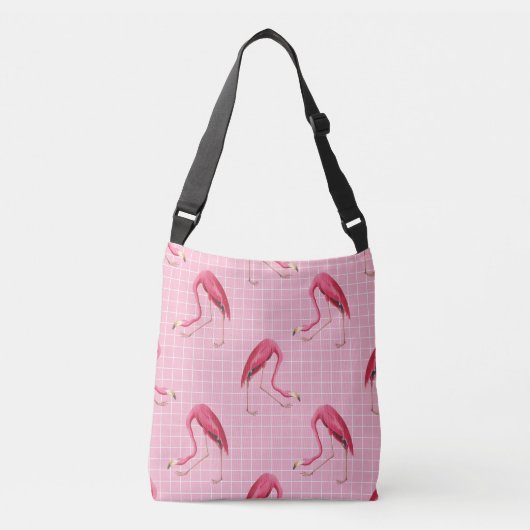 Roze 80s Flamingo Disco Pattern Crossbody Tas (Voorkant)