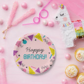 Roze 80s Pattern Birthday  Papieren Bordje (Feest)