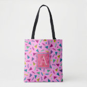 Roze 80s stijlmonogram tote bag (Voorkant)