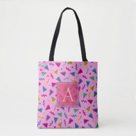 Roze 80s stijlmonogram tote bag