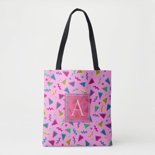 Roze 80s stijlmonogram tote bag (Voorkant)