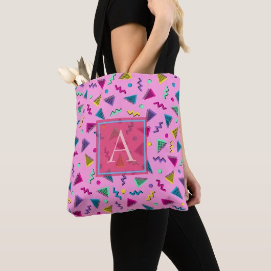 Roze 80s stijlmonogram tote bag (Dichtbij)