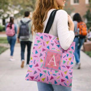 Roze 80s stijlmonogram tote bag