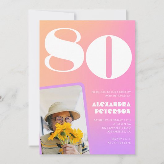 Roze 80ste verjaardag uitnodigingen voor haar Retr (Voorkant)
