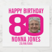Roze 80th Birthday, aangepast etiket met foto-naam (Enkel label)