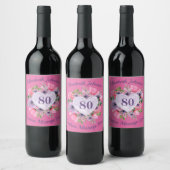 Roze 80th Birthday Wine Fleslabels Wijn Etiket (Flessen)