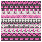 Roze 8 bit Love Hearts Stof (Close Up)