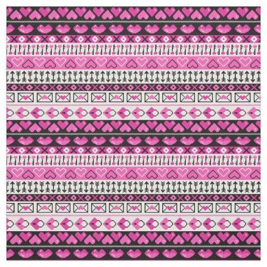 Roze 8 bit Love Hearts Stof (Swatch)