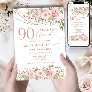 Roze 90 Jaar Geliefd Verjaardagsuitnodiging voor H Kaart