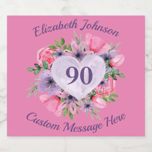 Roze 90e verjaardag Mousserende Wijnfles Etiket (Enkel label)