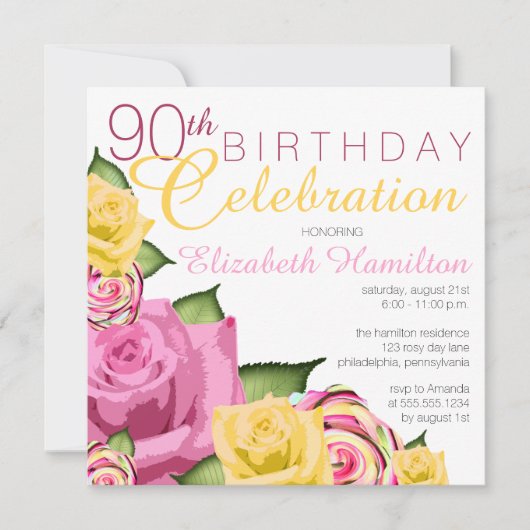 Roze | 90e verjaardag van de geelbloem kaart (Voorkant)