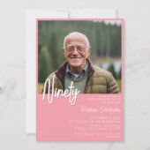 Roze 90ste verjaardag foto uitnodiging (Voorkant)