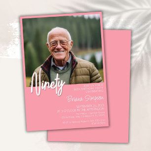 Roze 90ste verjaardag foto uitnodiging