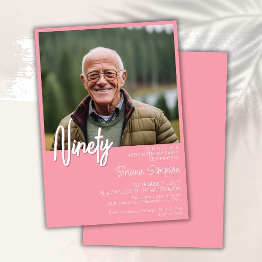 Roze 90ste verjaardag foto uitnodiging